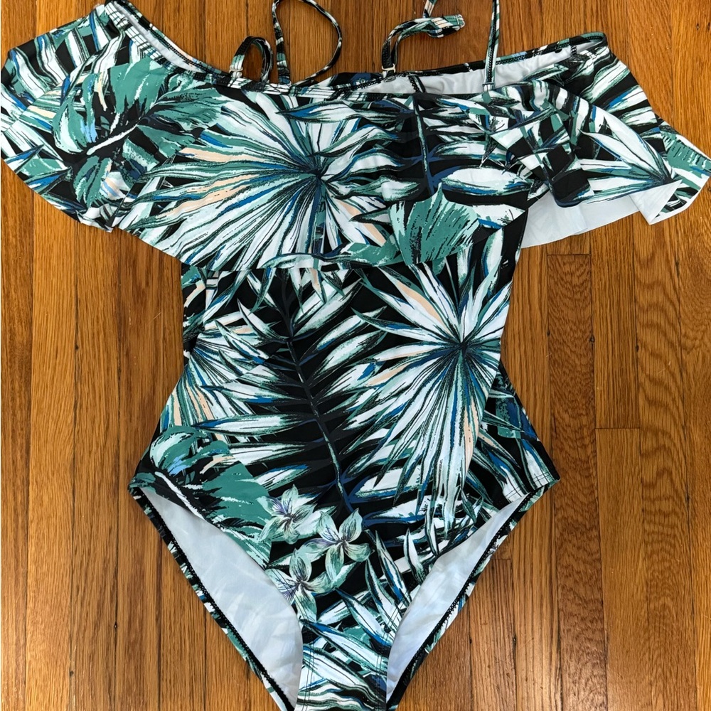 Tempt Me One Piece Swimsuit Vintage Off Shoulder Ruffled size small